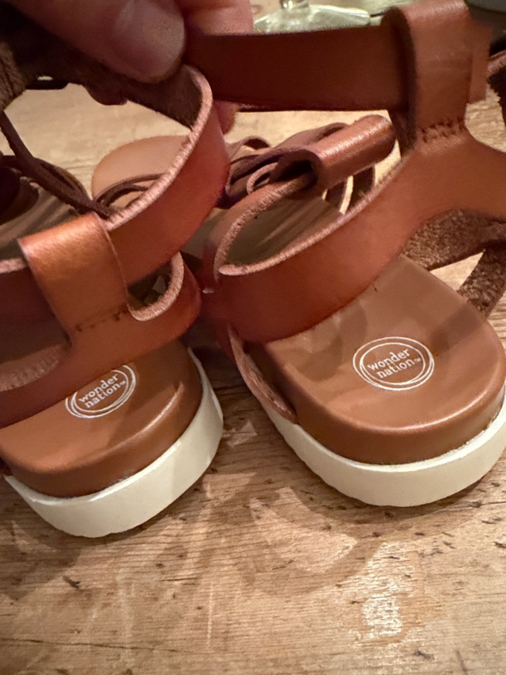 Girls Brown leather Strappy Gladiator Flat Sandals White non-marking outsole - Picture 4 of 9
